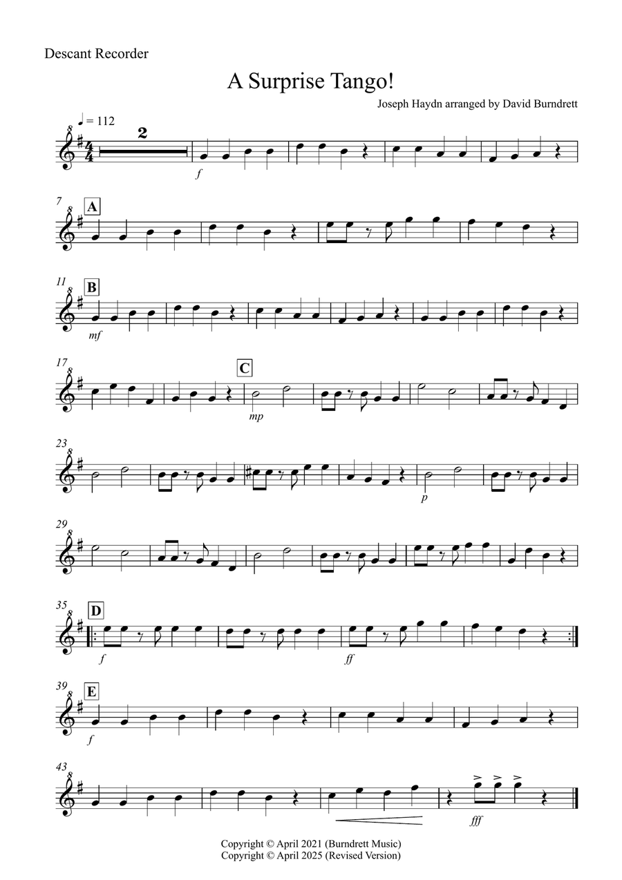 A Surprise Tango! for Recorder Quartet Soprano Recorder scores gallery preview page 3
