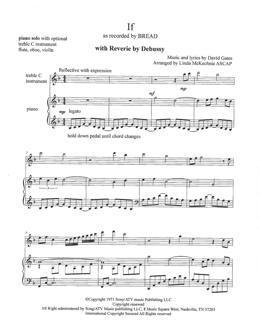 IF as recorded by BREAD with Reverie by Debussy Flute scores gallery preview page 1