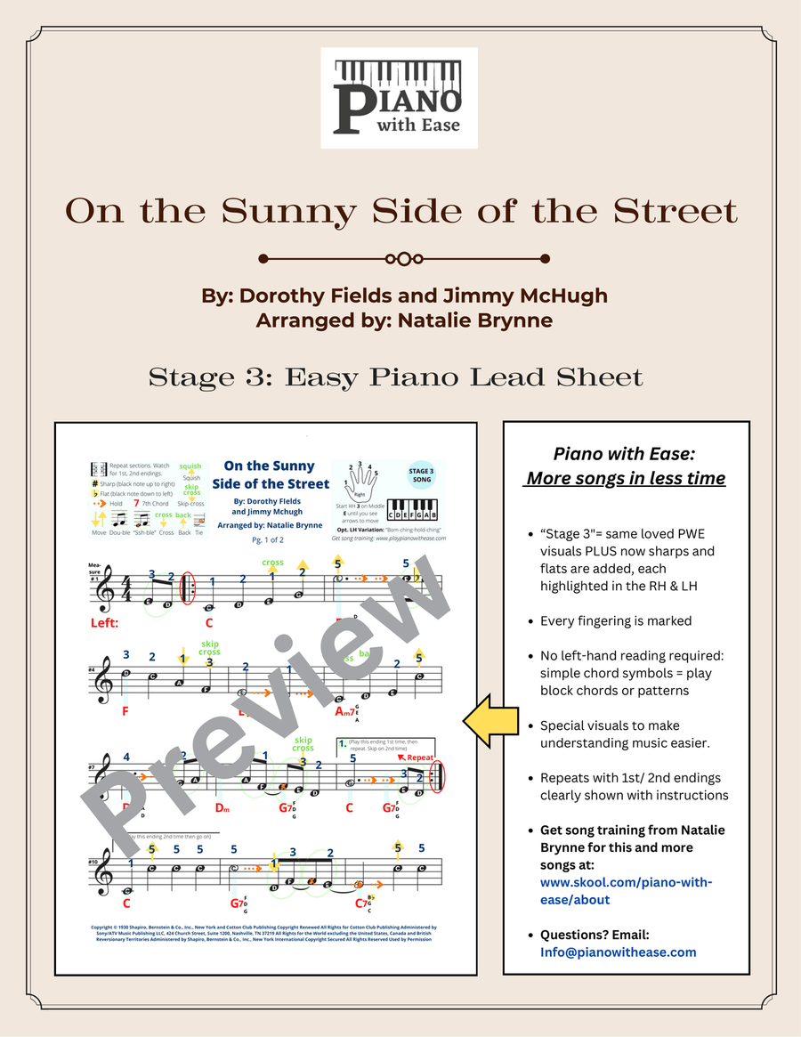 On The Sunny Side Of The Street Piano scores gallery preview page 1