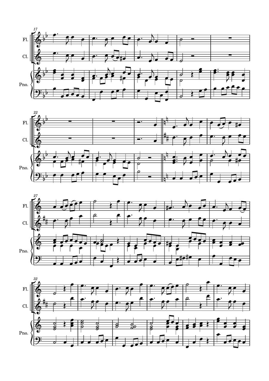 Auld Lang Syne for Flute and Clarinet with Piano accompaniment Woodwind Duet scores gallery preview page 3