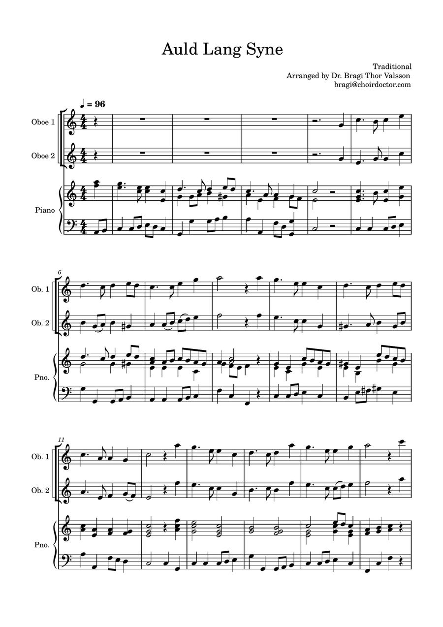 Auld Lang Syne for two Oboes with Piano accompaniment Woodwind Duet scores gallery preview page 2