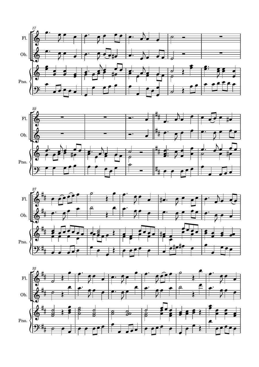 Auld Lang Syne for Flute and Oboe with Piano accompaniment Woodwind Duet scores gallery preview page 3