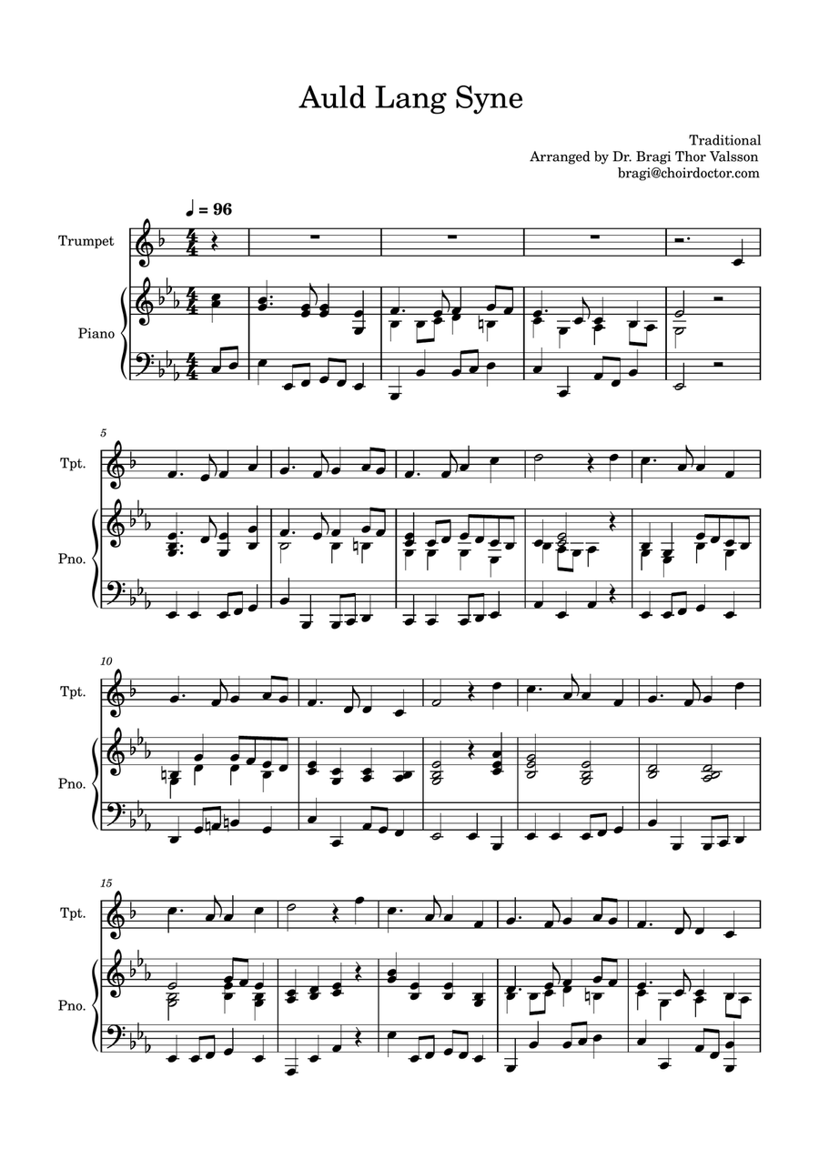 Auld Lang Syne for Trumpet with Piano accompaniment Trumpet Solo scores gallery preview page 2
