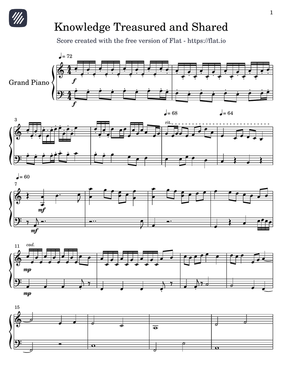 Knowledge Treasured and Shared Piano Solo scores gallery preview page 1