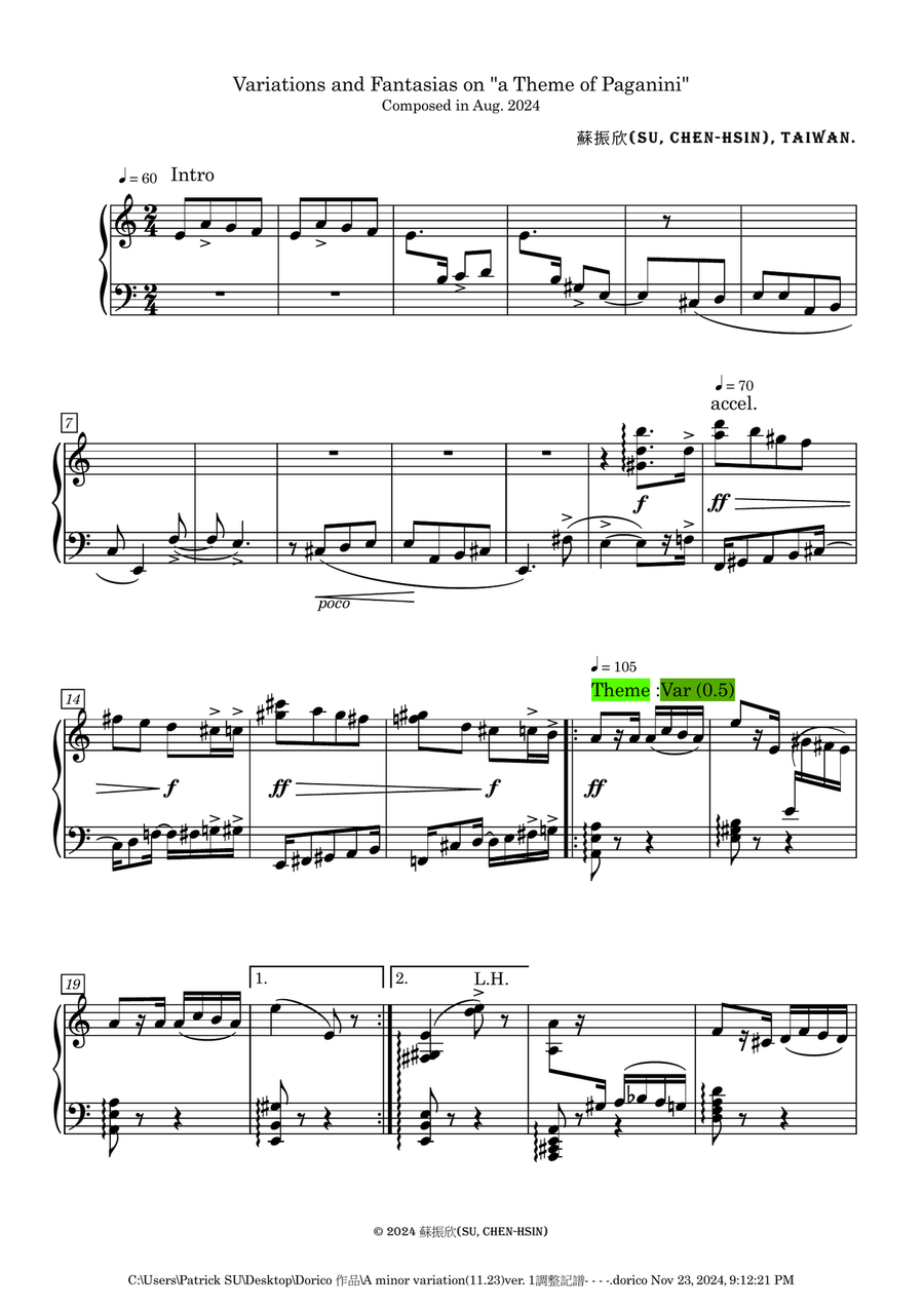 Variations and Fantasias on a Theme of Paganini [2024] Piano Solo scores gallery preview page 1