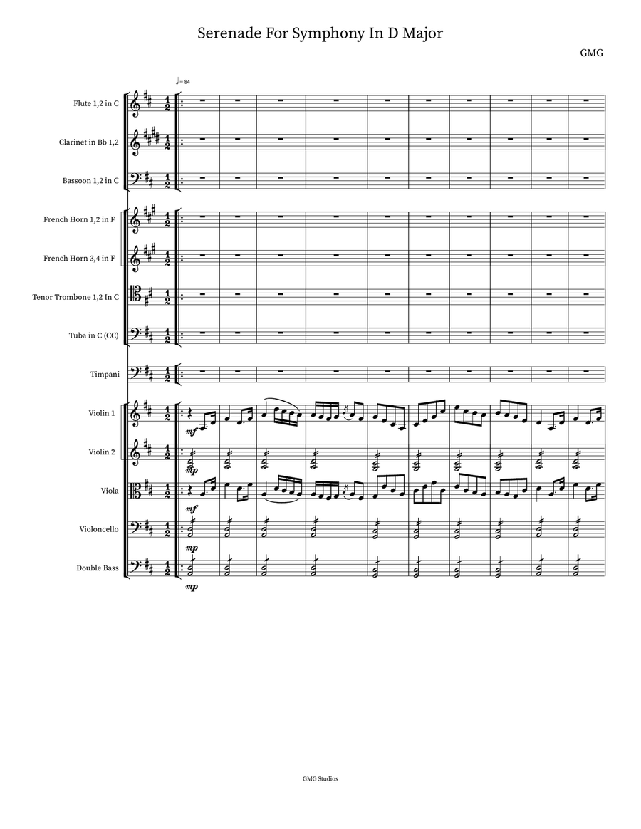 Serenade For Symphony In D Major Large Ensemble scores gallery preview page 1