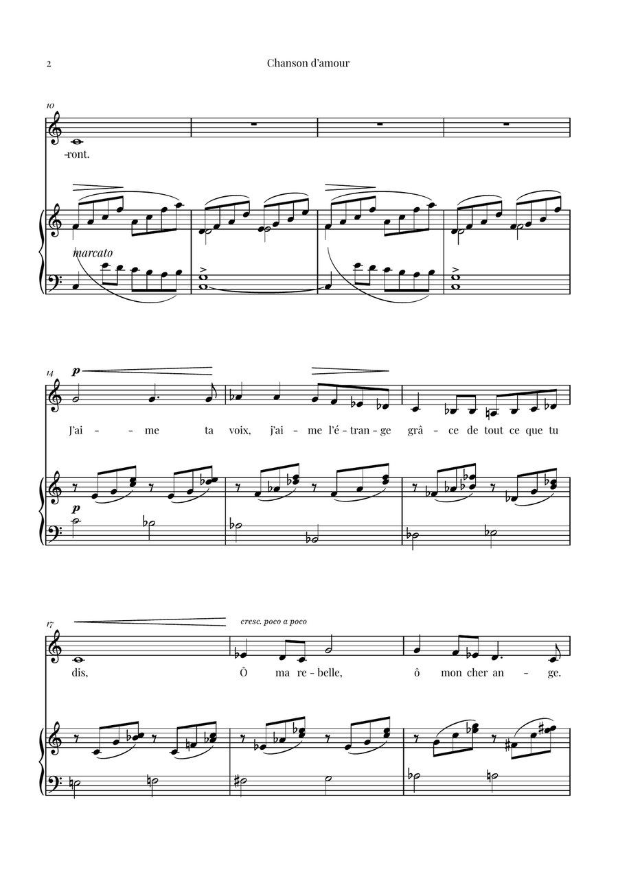 Chanson d'amour, Op. 27 No. 1 (Fauré) Contralto & Piano Sheet Music - C major Piano, Vocal scores gallery preview page 2