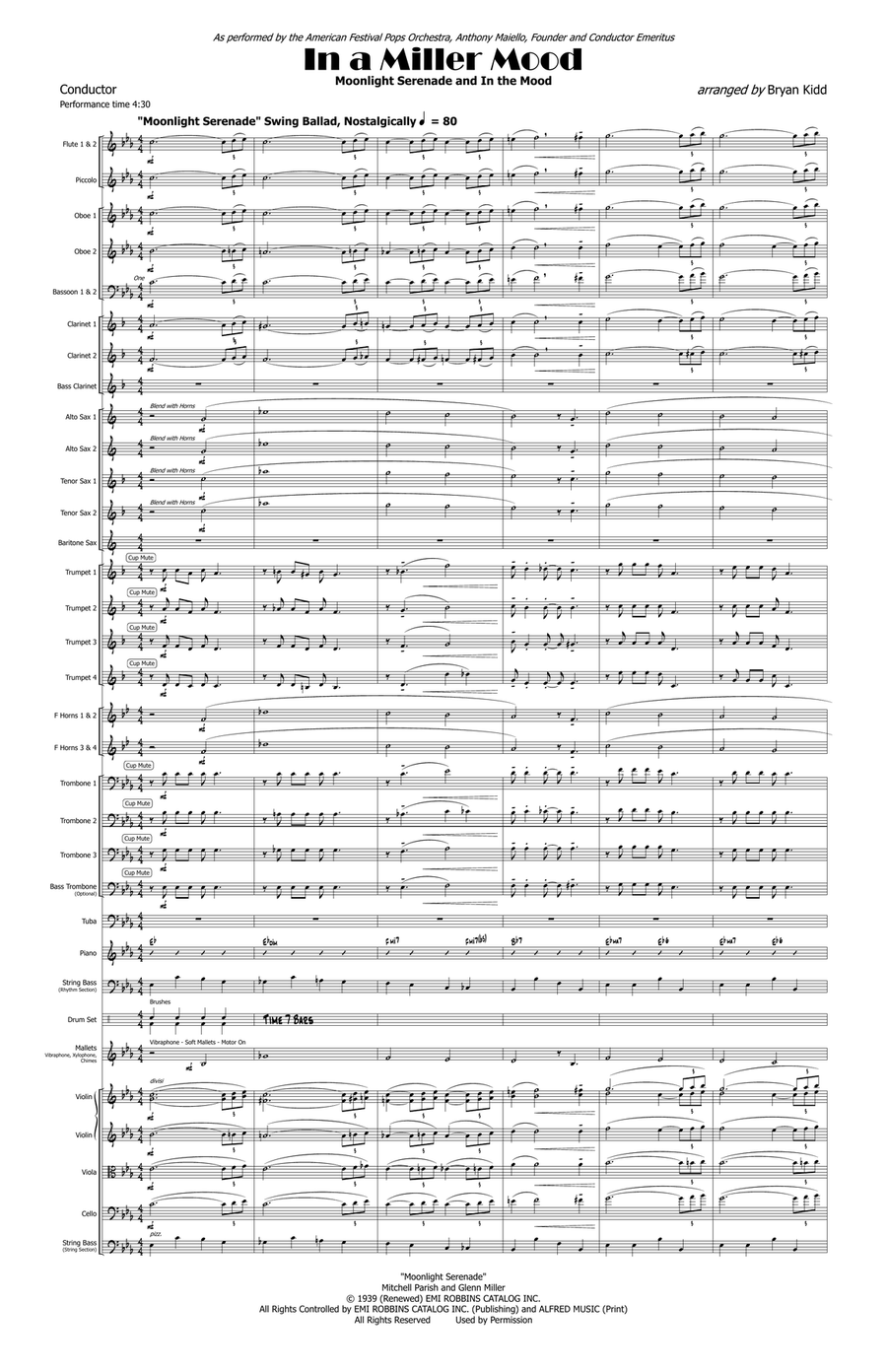 Medley: In The Mood with Moonlight Serenade - Score Only Full Orchestra scores gallery preview page 1