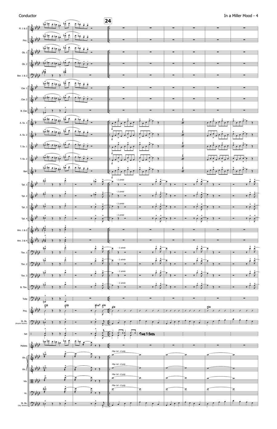 Medley: In The Mood with Moonlight Serenade - Score Only Full Orchestra scores gallery preview page 4