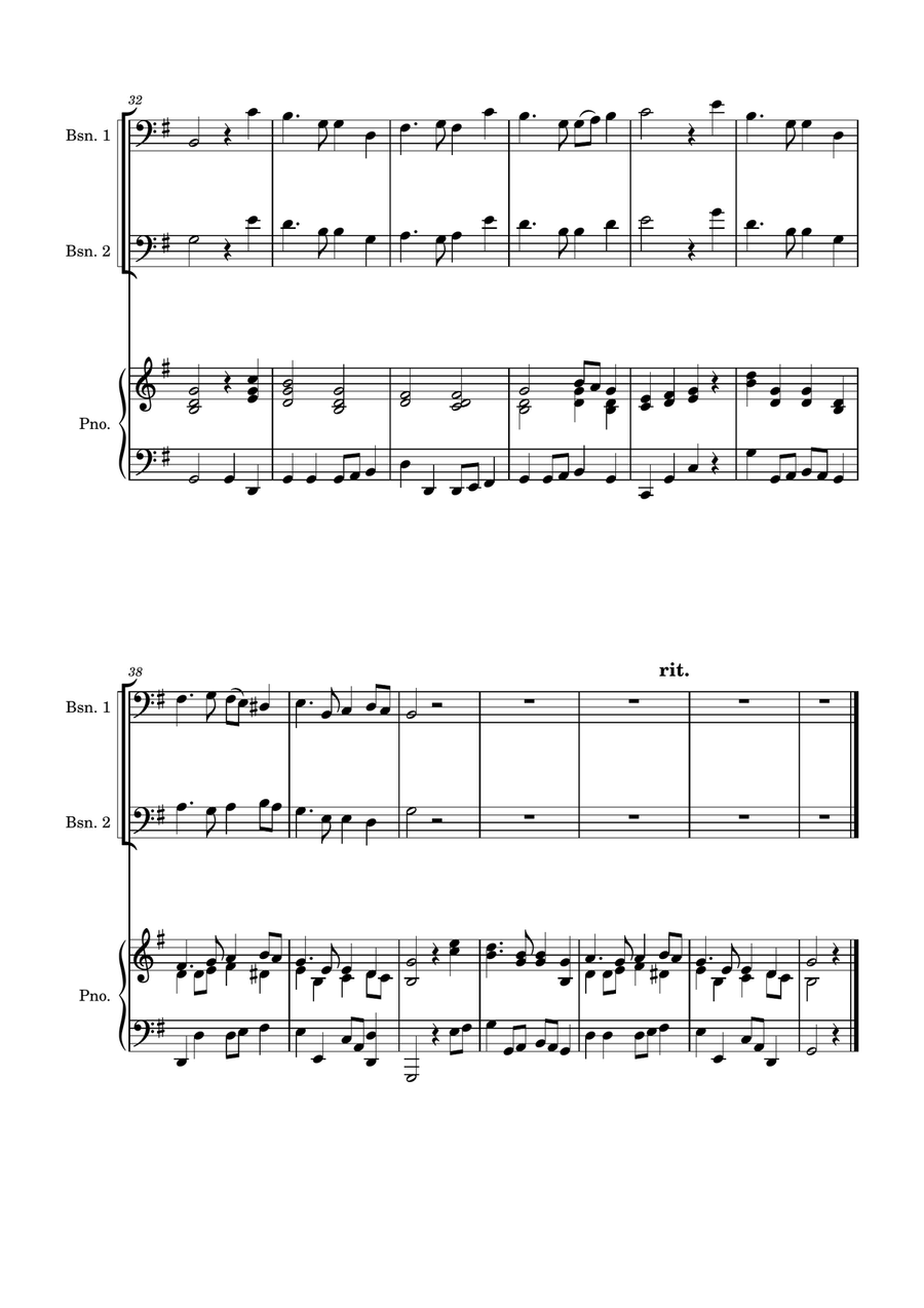 Auld Lang Syne for two Bassoons with Piano accompaniment Woodwind Duet scores gallery preview page 4