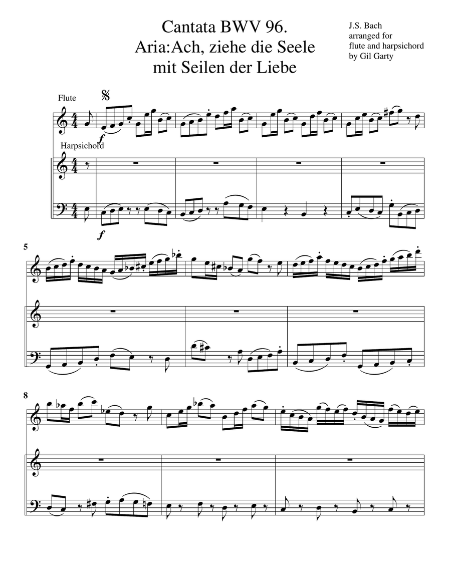 Aria: Ach, ziehe die Seele mit Seilen from cantata BWV 96 (arr. for flute and harpsichord) Flute Solo scores gallery preview page 2