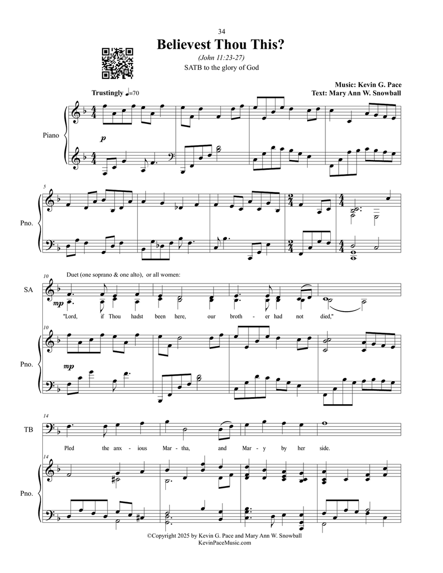 Believest Thou This? sacred music for SATB choir 4-Part scores gallery preview page 2