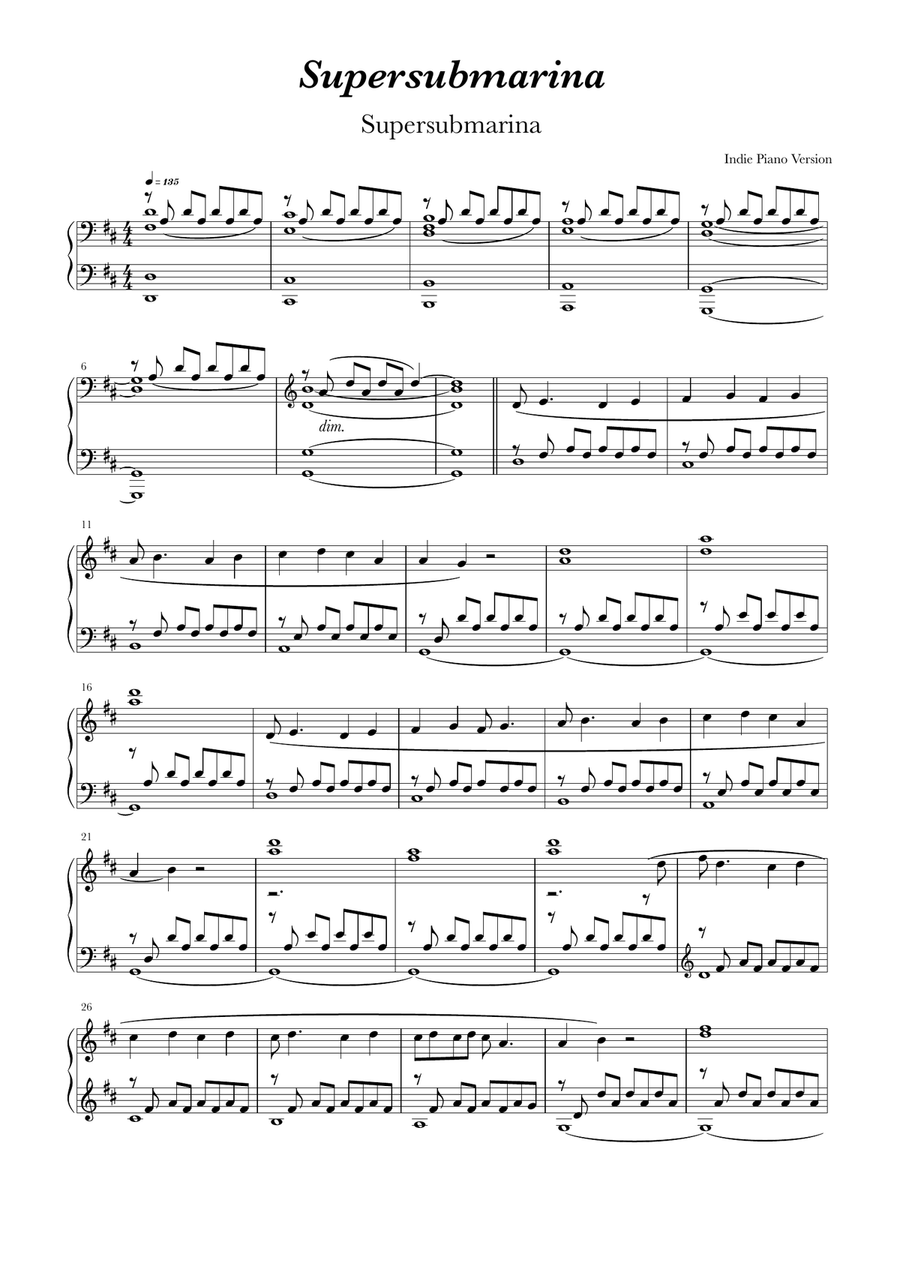 Supersubmarina Supersubmarina Piano Solo scores gallery preview page 1