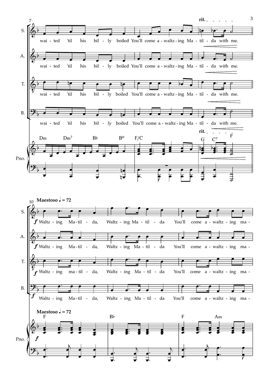 Waltzing Matilda Trad. Arr. 4-Part scores gallery preview page 3