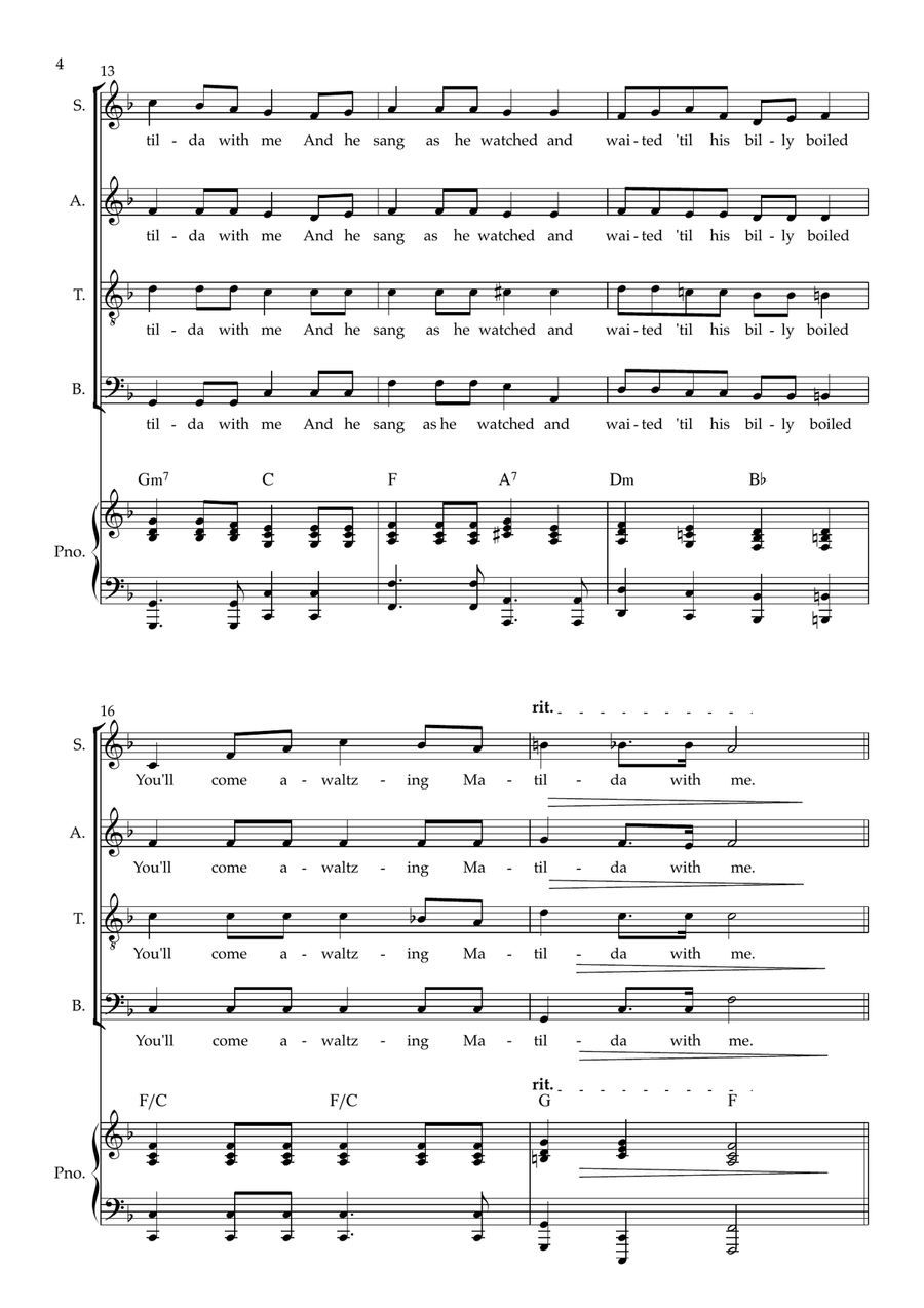 Waltzing Matilda Trad. Arr. 4-Part scores gallery preview page 4