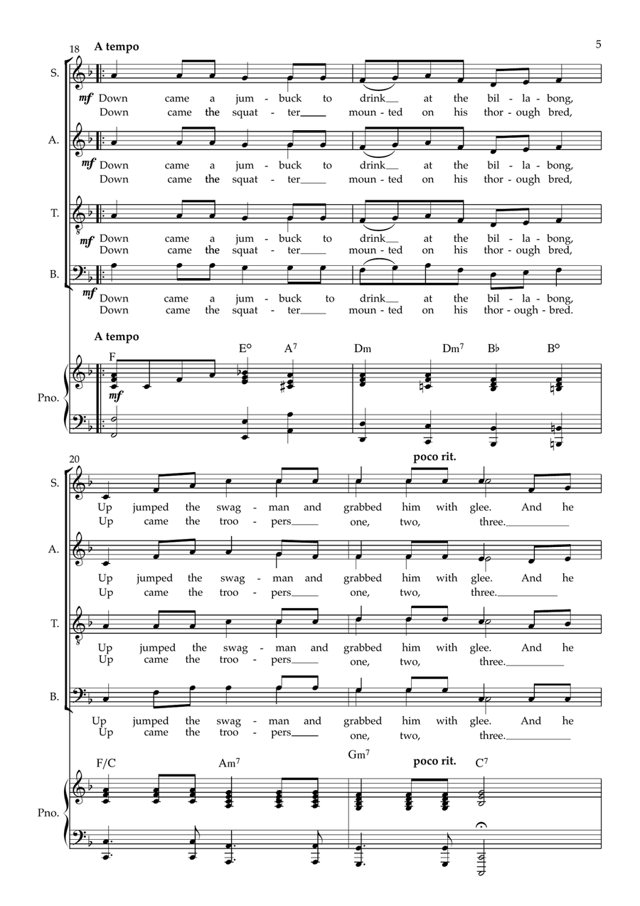 Waltzing Matilda Trad. Arr. 4-Part scores gallery preview page 5