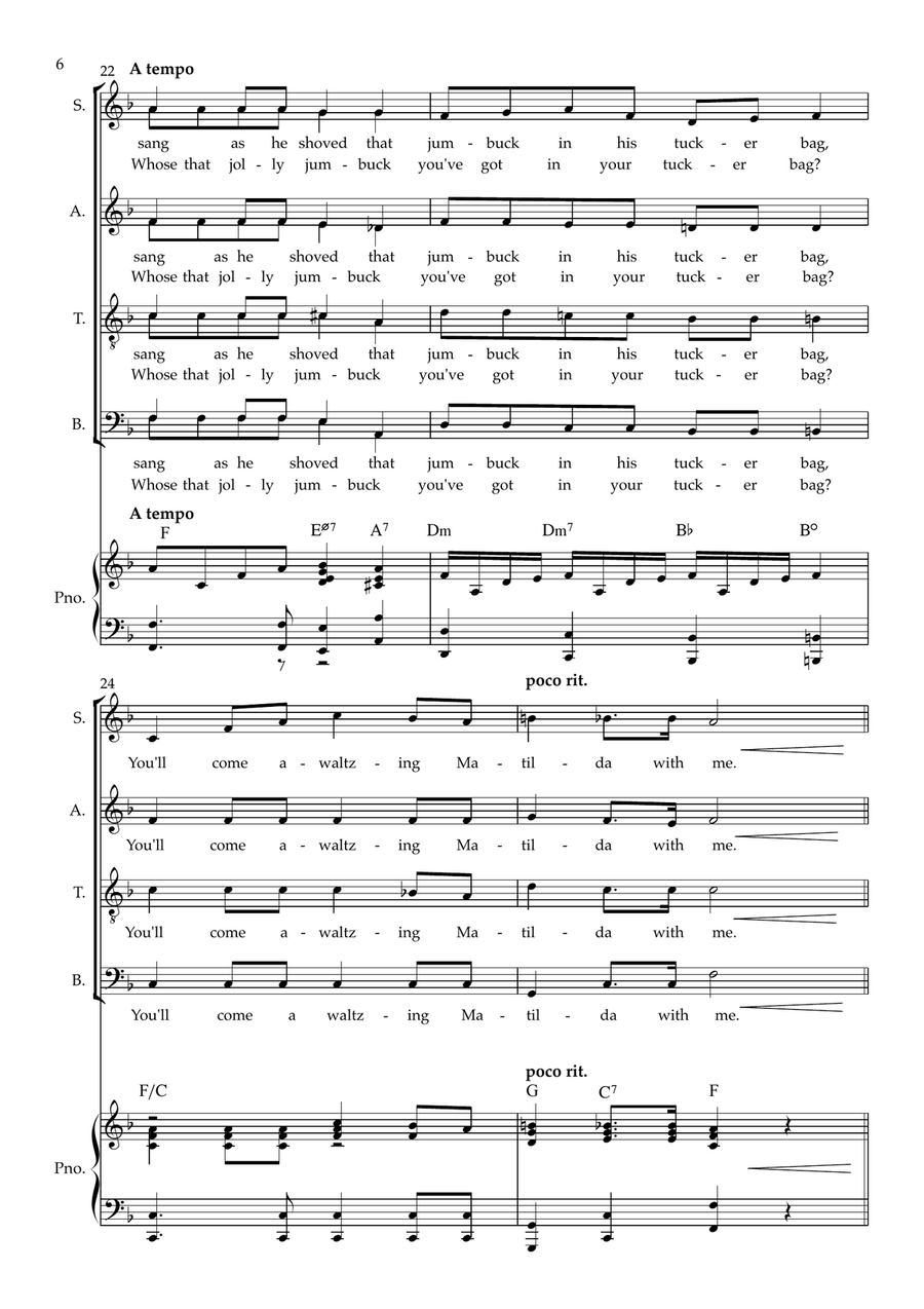 Waltzing Matilda Trad. Arr. 4-Part scores gallery preview page 6