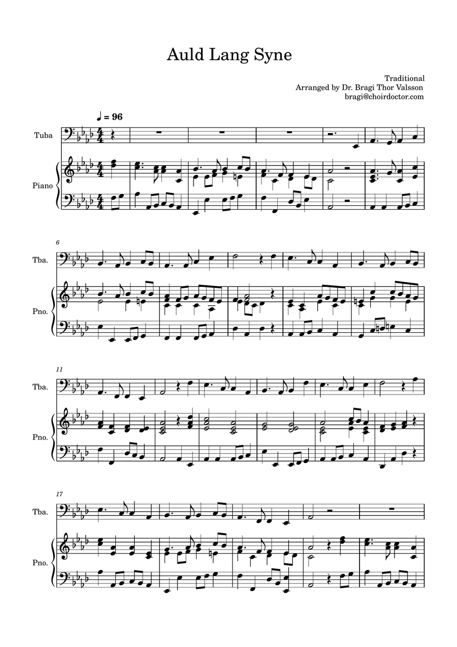 Auld Lang Syne for Tuba with Piano accompaniment Tuba scores gallery preview page 2