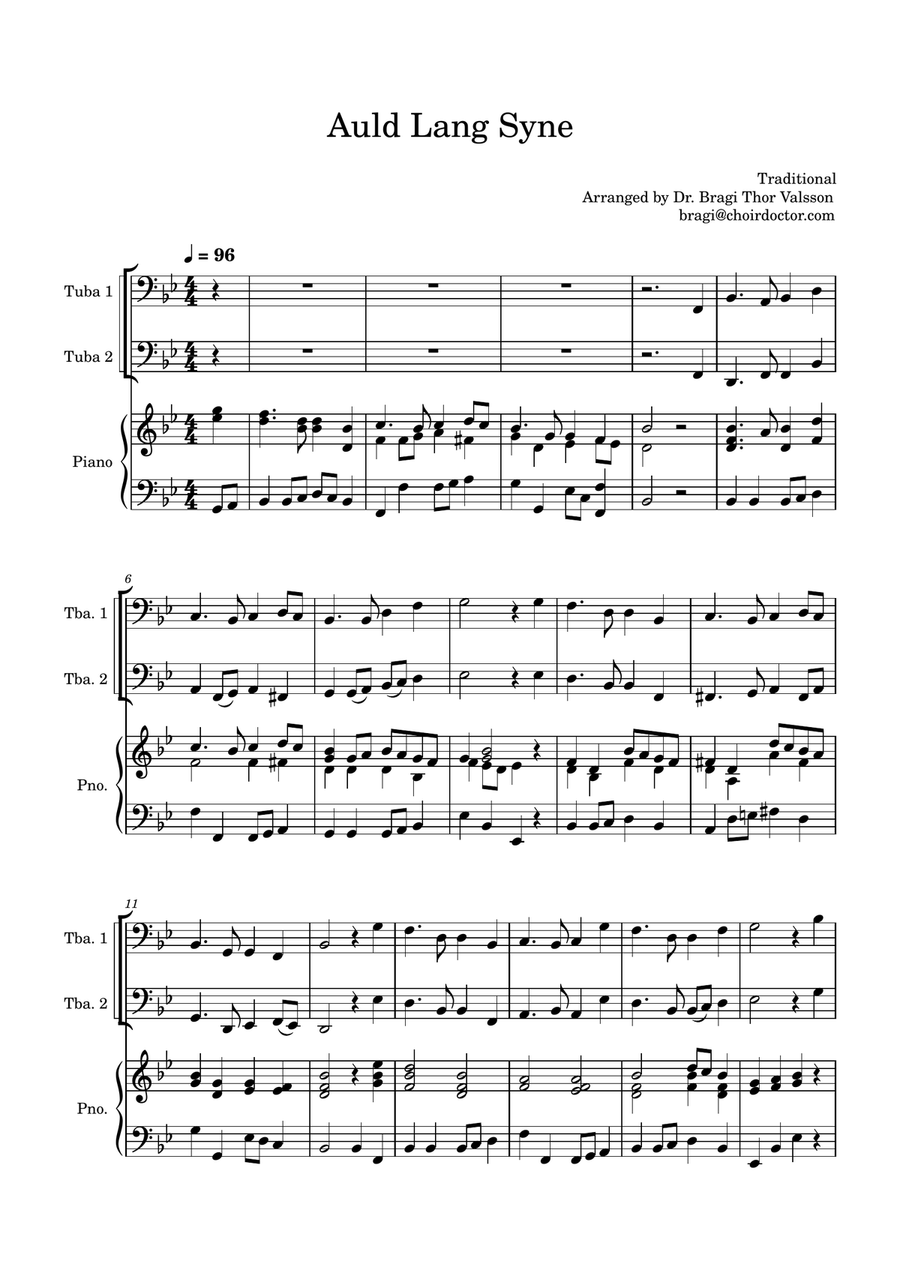 Auld Lang Syne for two Tubas with Piano accompaniment Brass Duet scores gallery preview page 2