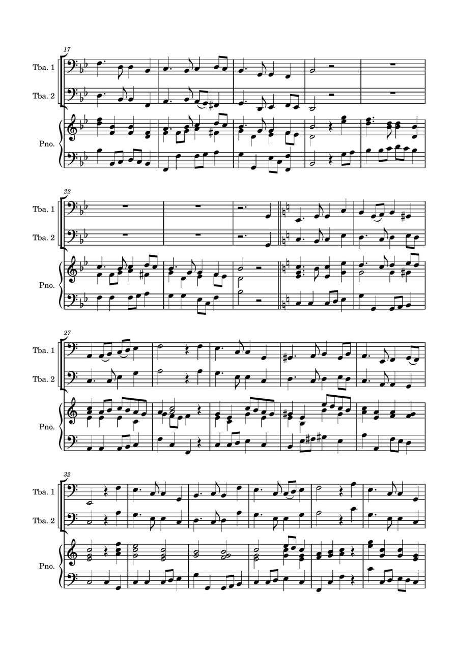 Auld Lang Syne for two Tubas with Piano accompaniment Brass Duet scores gallery preview page 3