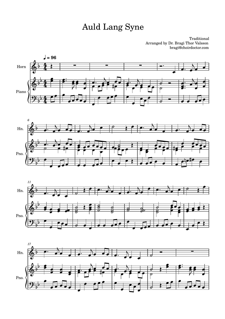 Auld Lang Syne for Horn in F with Piano accompaniment Piano scores gallery preview page 2