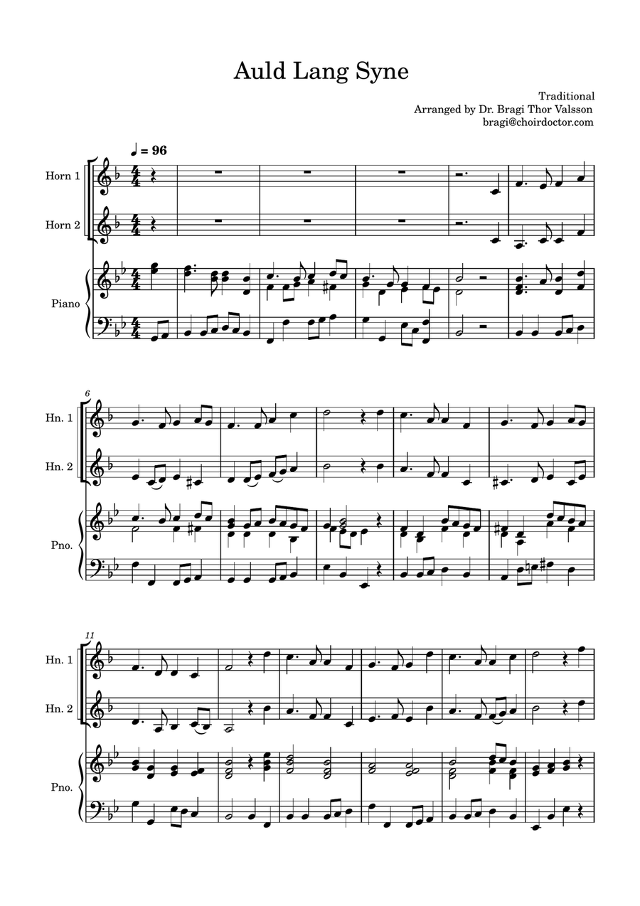 Auld Lang Syne for two Horns in F with Piano accompaniment Brass Duet scores gallery preview page 2