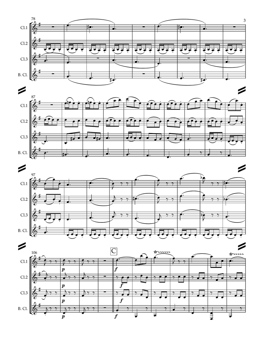 Mozart String Quartet No. 3 in G major, KV 156 (for Clarinet Quartet) Woodwind Ensemble scores gallery preview page 4