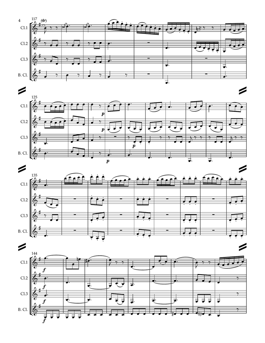 Mozart String Quartet No. 3 in G major, KV 156 (for Clarinet Quartet) Woodwind Ensemble scores gallery preview page 5