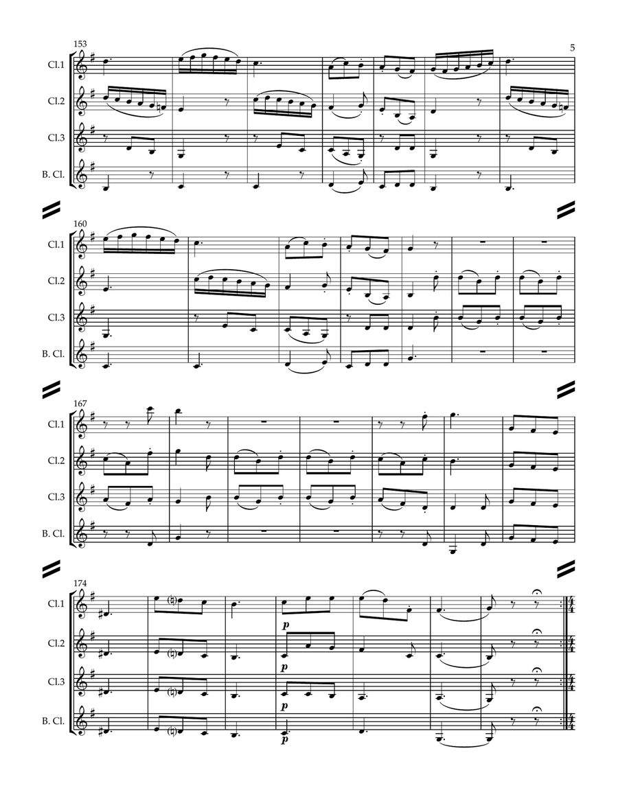 Mozart String Quartet No. 3 in G major, KV 156 (for Clarinet Quartet) Woodwind Ensemble scores gallery preview page 6