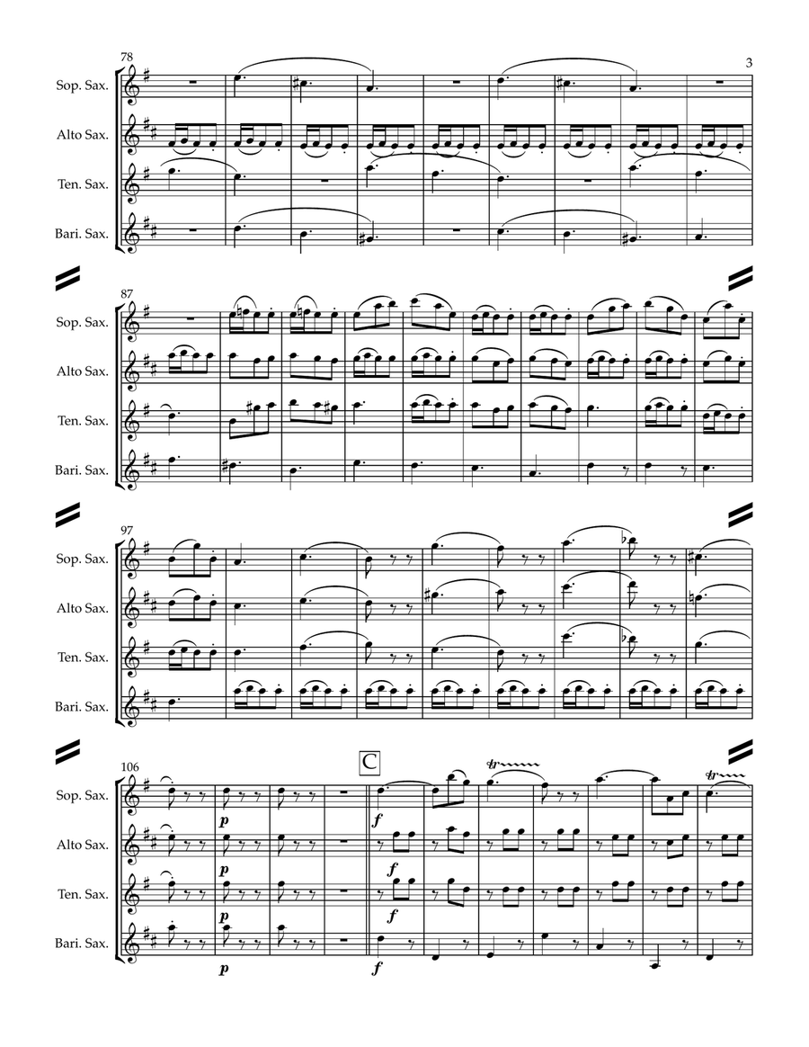 Mozart String Quartet No. 3 in G major, KV 156 (for Saxophone Quartet SATB) Woodwind Ensemble scores gallery preview page 4