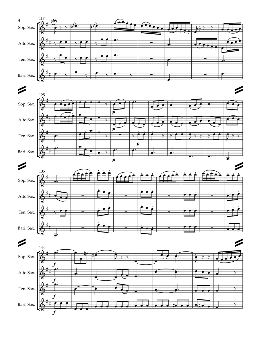 Mozart String Quartet No. 3 in G major, KV 156 (for Saxophone Quartet SATB) Woodwind Ensemble scores gallery preview page 5
