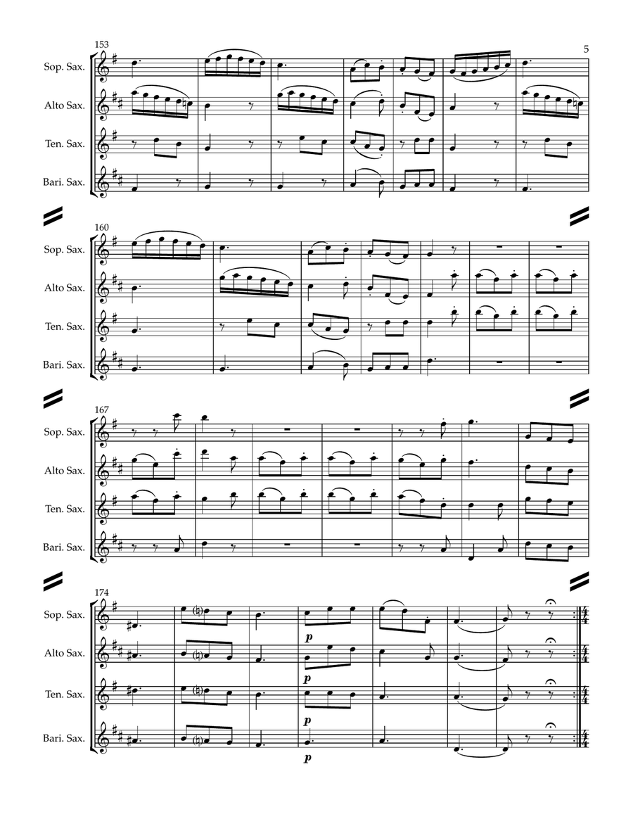 Mozart String Quartet No. 3 in G major, KV 156 (for Saxophone Quartet SATB) Woodwind Ensemble scores gallery preview page 6