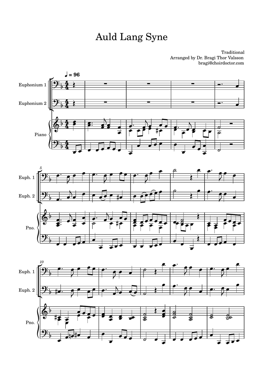 Auld Lang Syne for two Euphoniums with Piano accompaniment Brass Duet scores gallery preview page 2