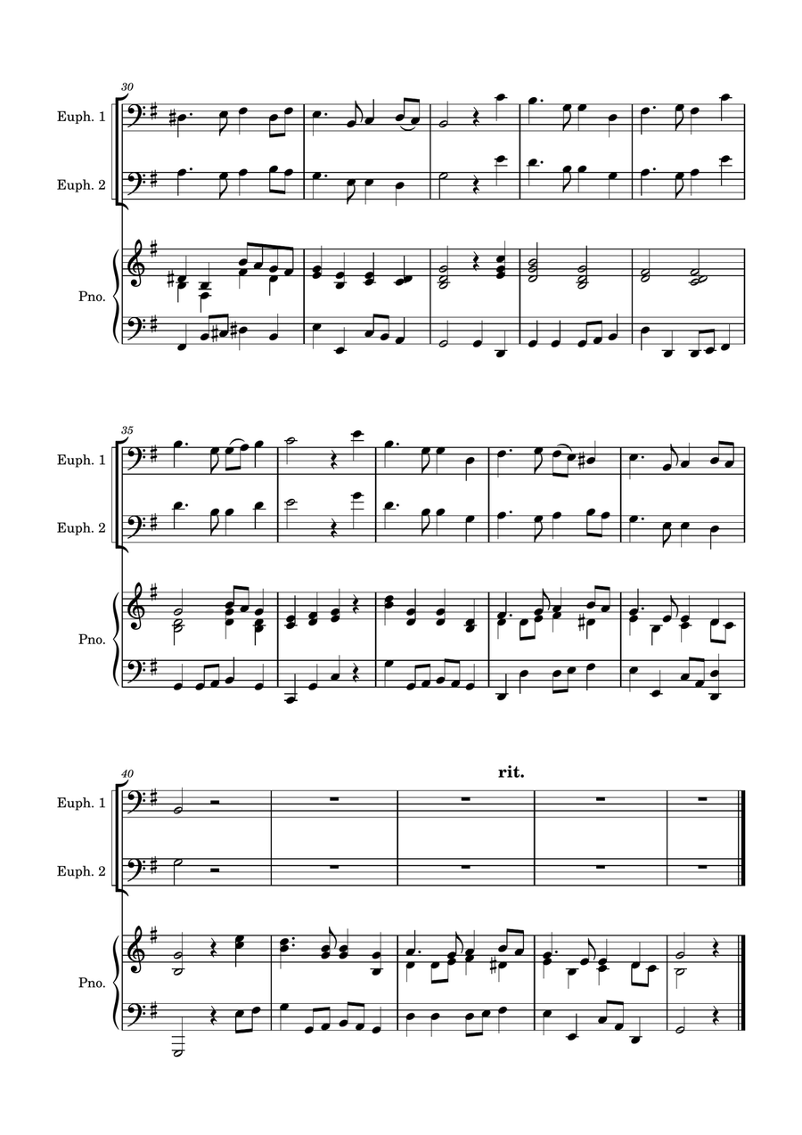 Auld Lang Syne for two Euphoniums with Piano accompaniment Brass Duet scores gallery preview page 4