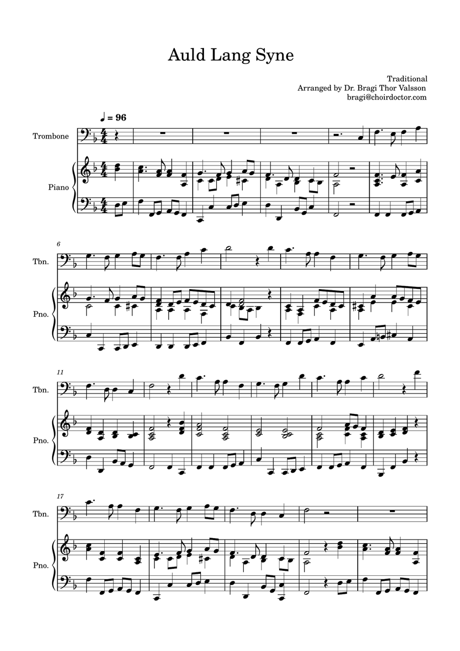 Auld Lang Syne for Trombone with Piano accompaniment Piano scores gallery preview page 2