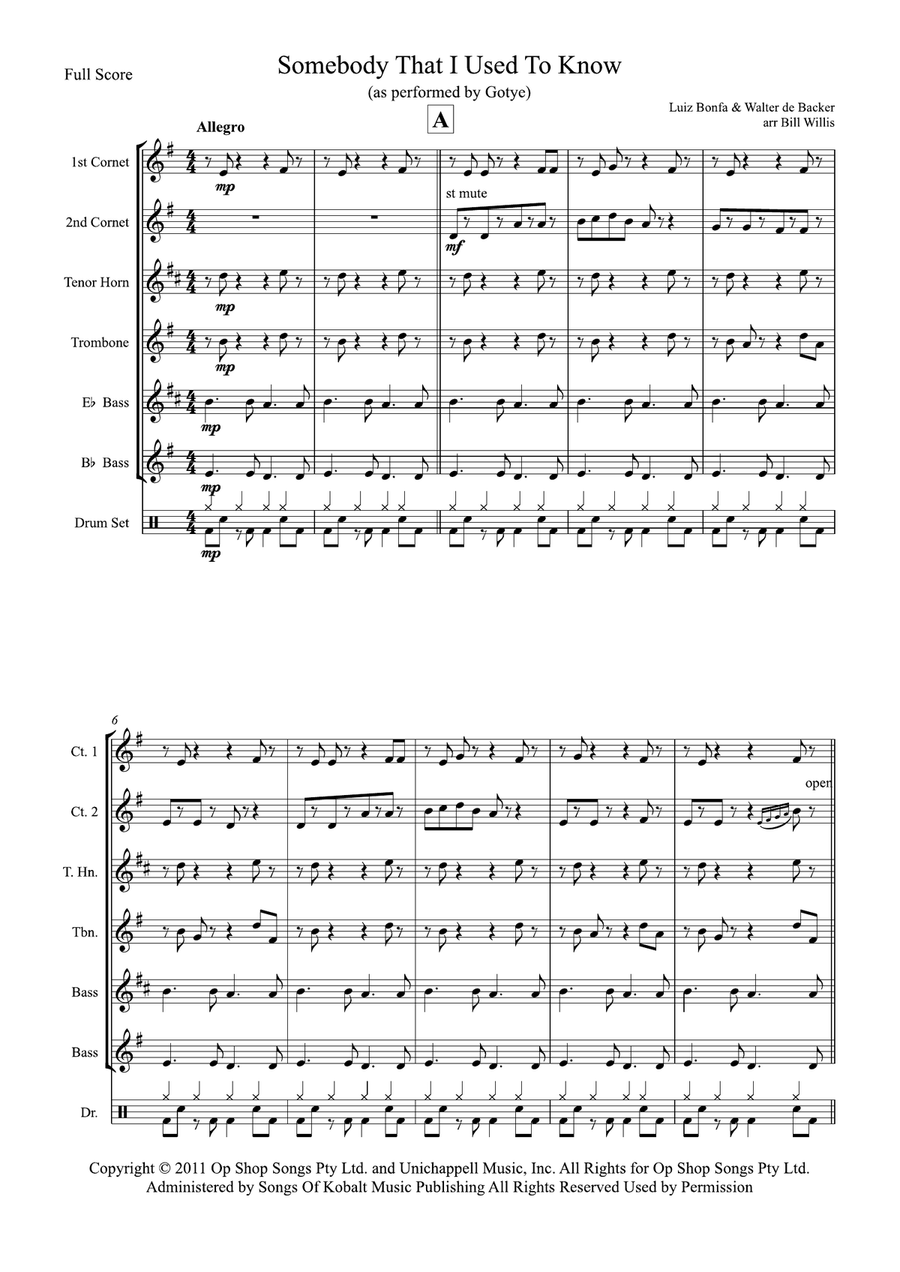 Somebody That I Used To Know Brass Quintet scores gallery preview page 1