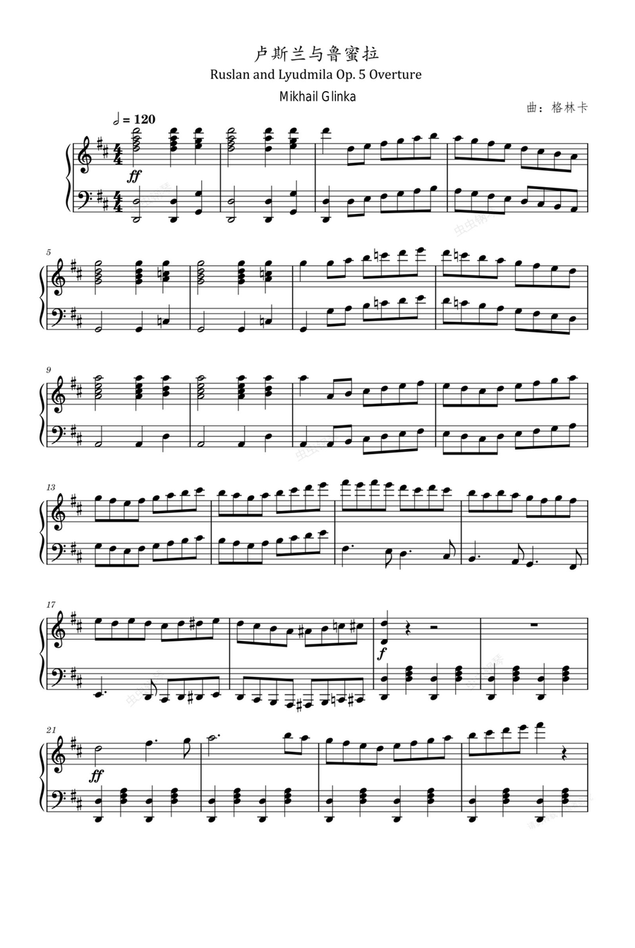 Ruslan and Lyudmila Op. 5 Overture - Mikhail Glinka Piano Solo scores gallery preview page 1