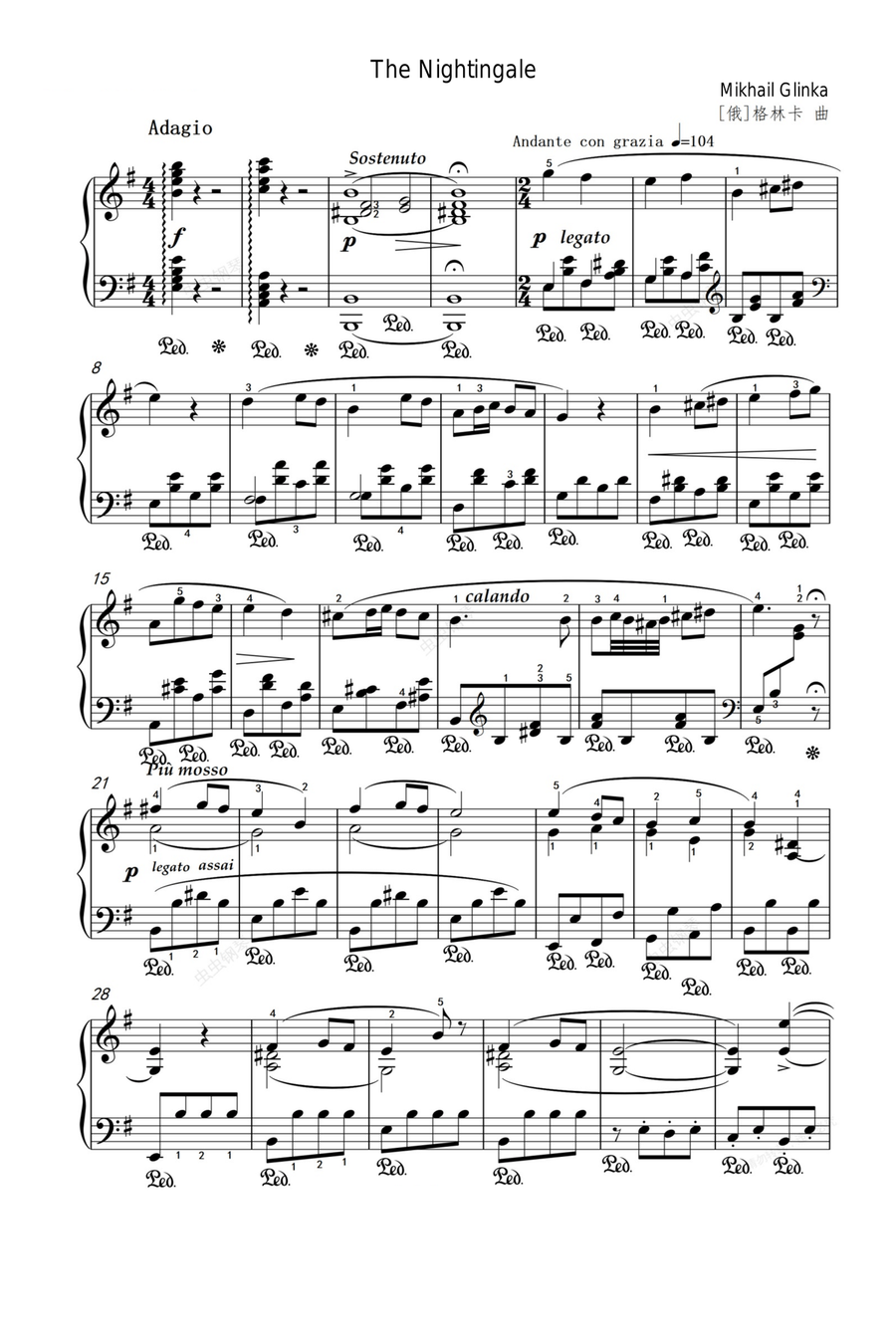The Nightingale - Mikhail Glinka Piano Solo scores gallery preview page 1