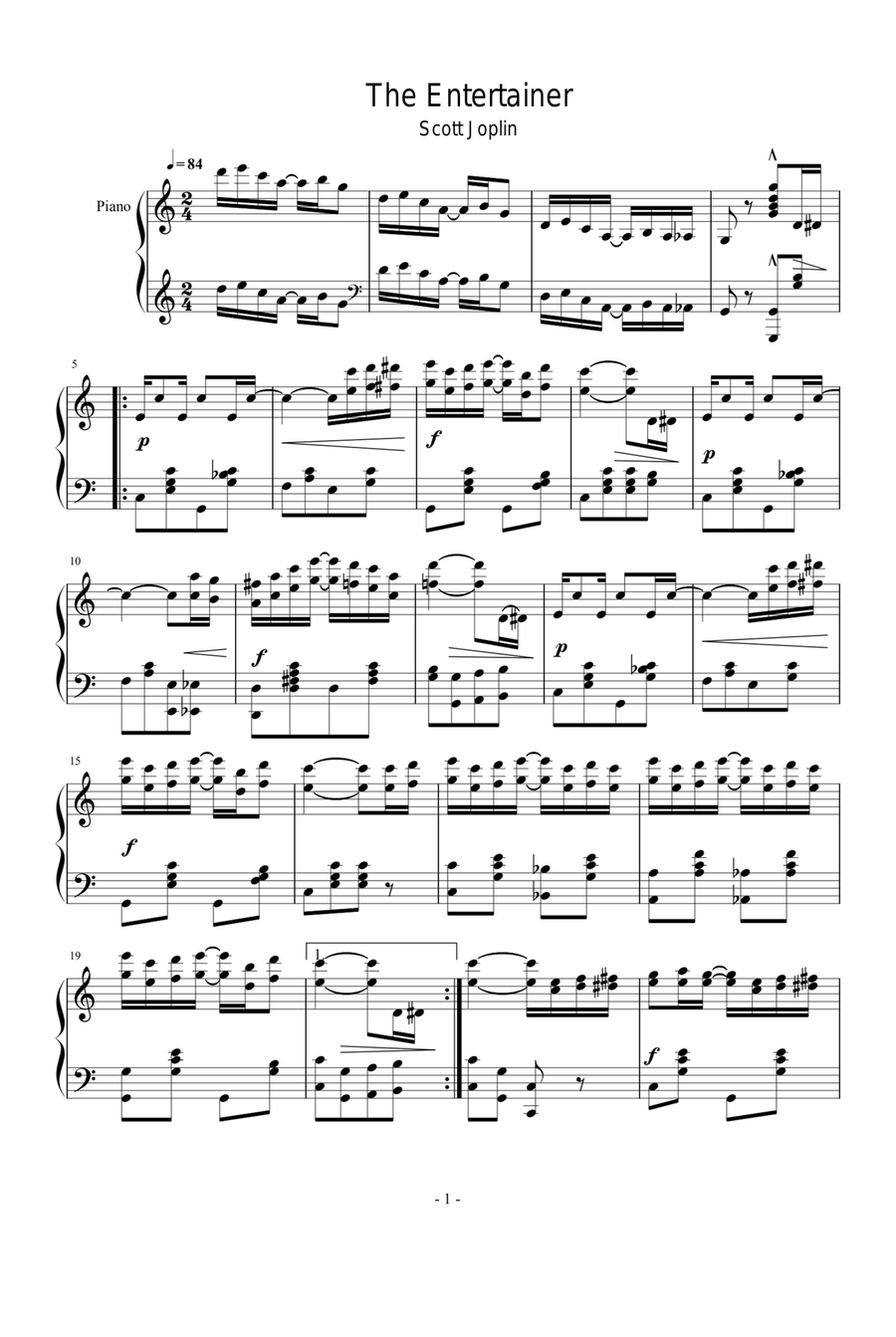 The Entertainer - Scott Joplin Piano Solo scores gallery preview page 1