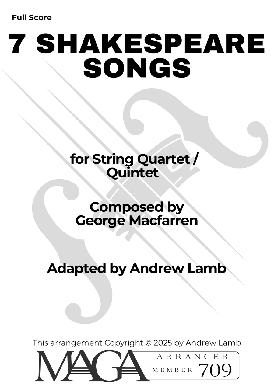 George Alexander MACFARREN | 7 Shakespeare Songs | for String Quartet (Optional Quintet) String Quartet scores gallery preview page 2