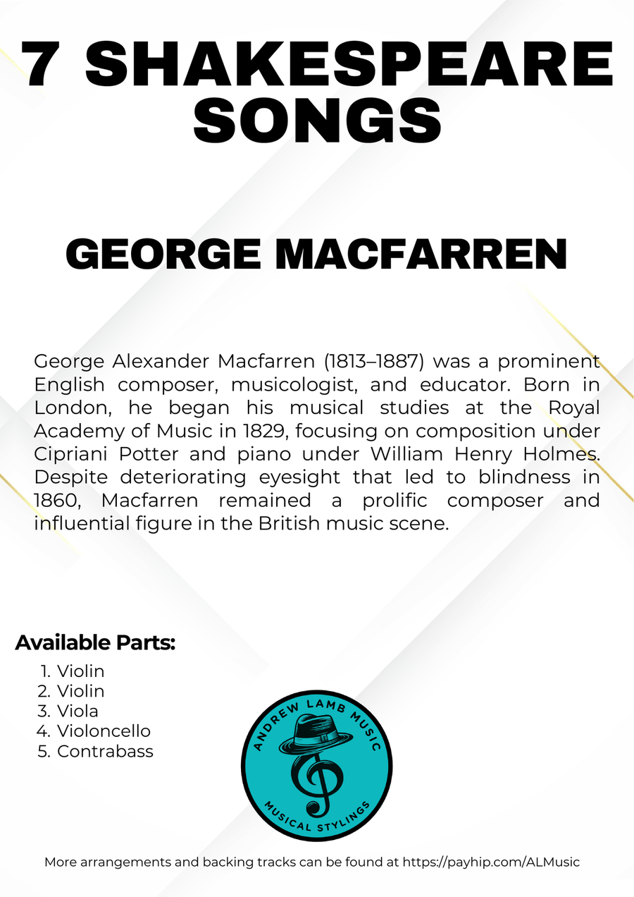 George Alexander MACFARREN | 7 Shakespeare Songs | for String Quartet (Optional Quintet) String Quartet scores gallery preview page 3