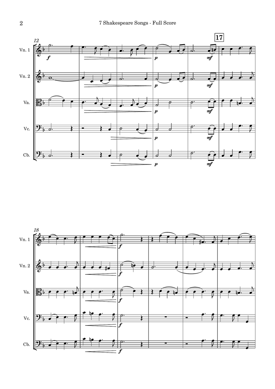 George Alexander MACFARREN | 7 Shakespeare Songs | for String Quartet (Optional Quintet) String Quartet scores gallery preview page 6