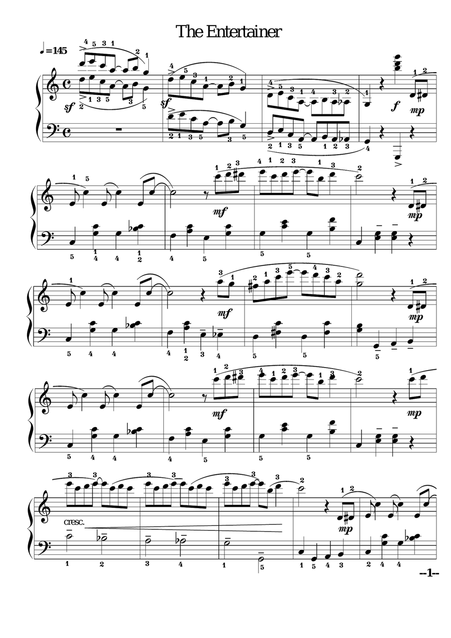 The Entertainer - Scott Joplin Piano Solo scores gallery preview page 1