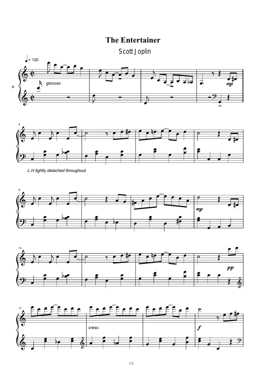 The Entertainer - Scott Joplin Piano Solo scores gallery preview page 1