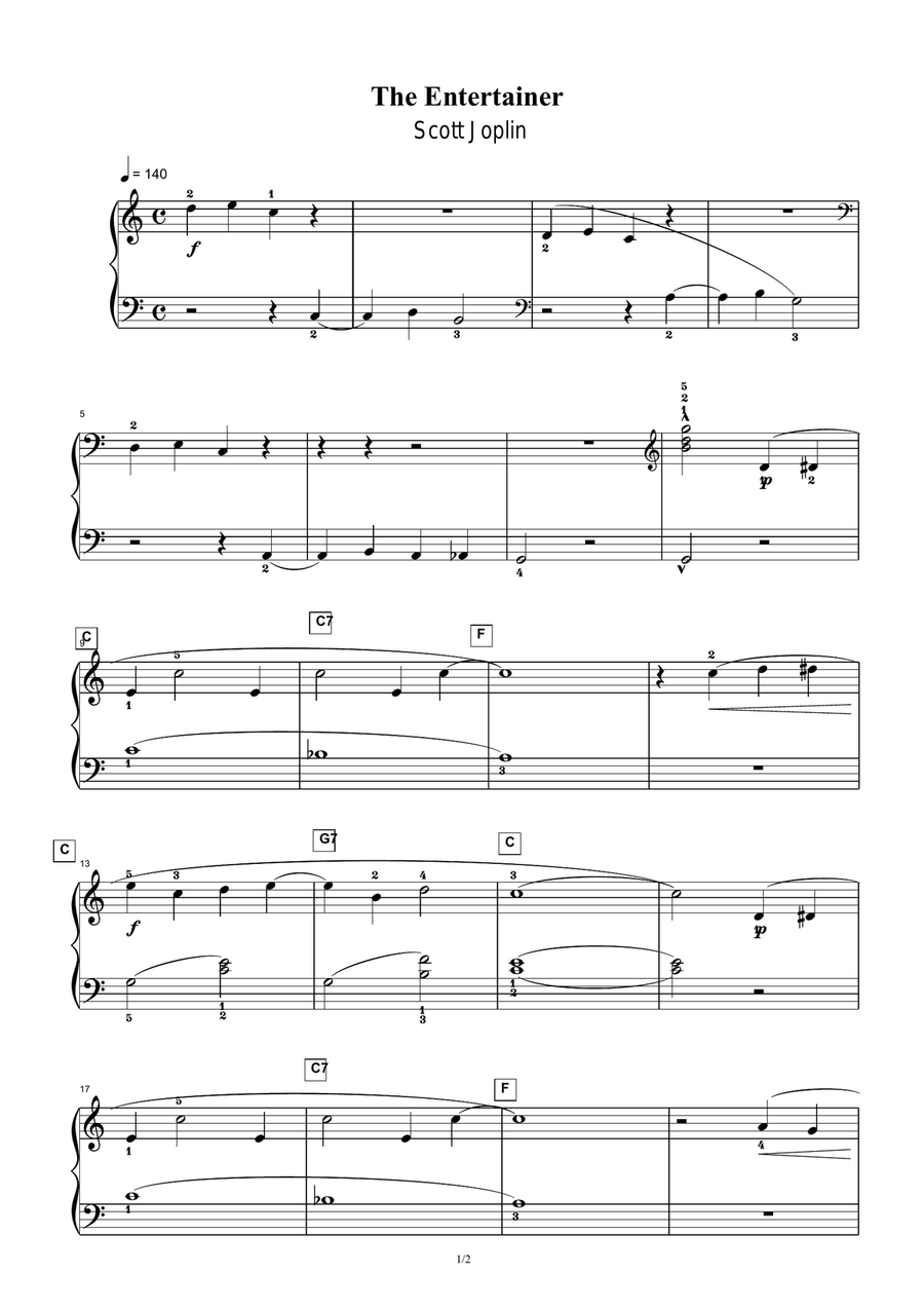 The Entertainer - Scott Joplin Piano Solo scores gallery preview page 1