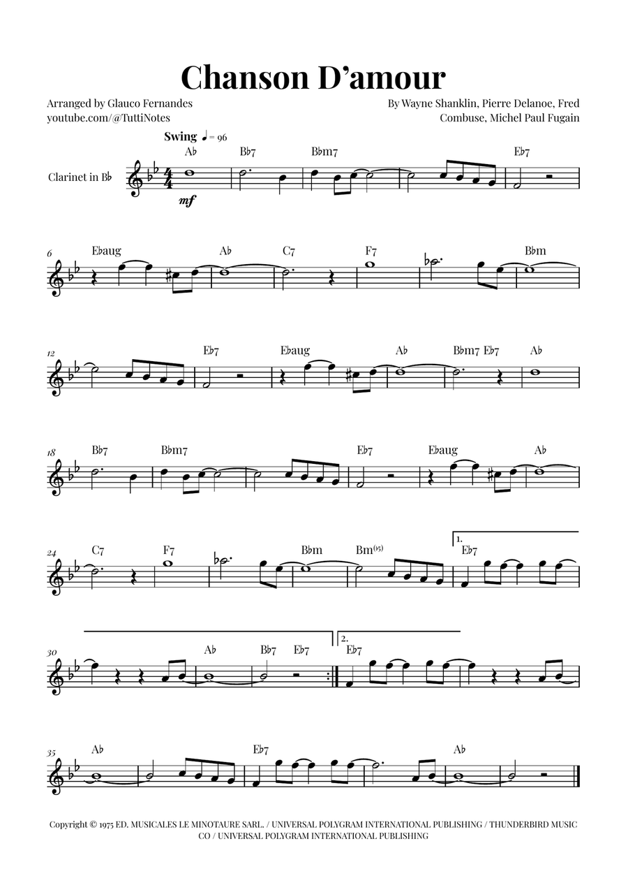 Chanson D'amour B-Flat Clarinet scores gallery preview page 1