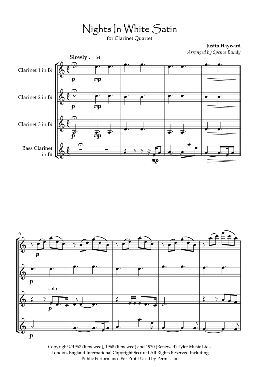 Nights In White Satin Nights In White Satin Clarinet Quartet scores gallery preview page 2
