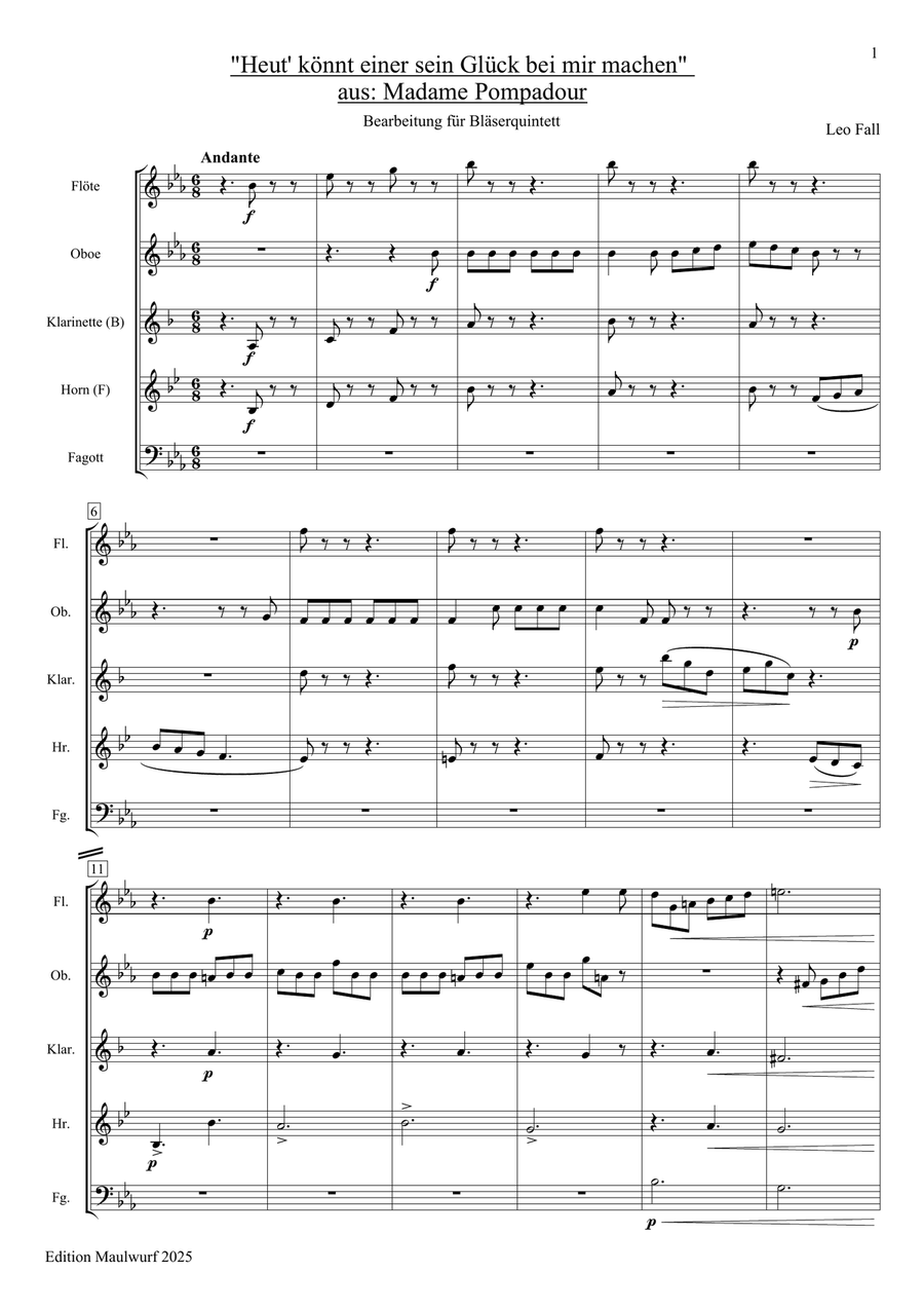 Heut' könnt einer sein Glück bei mir machen Woodwind Quintet scores gallery preview page 3