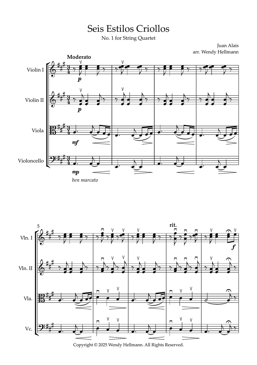 Seis Estilos Criollos for String Quartet (complete) String Quartet scores gallery preview page 1