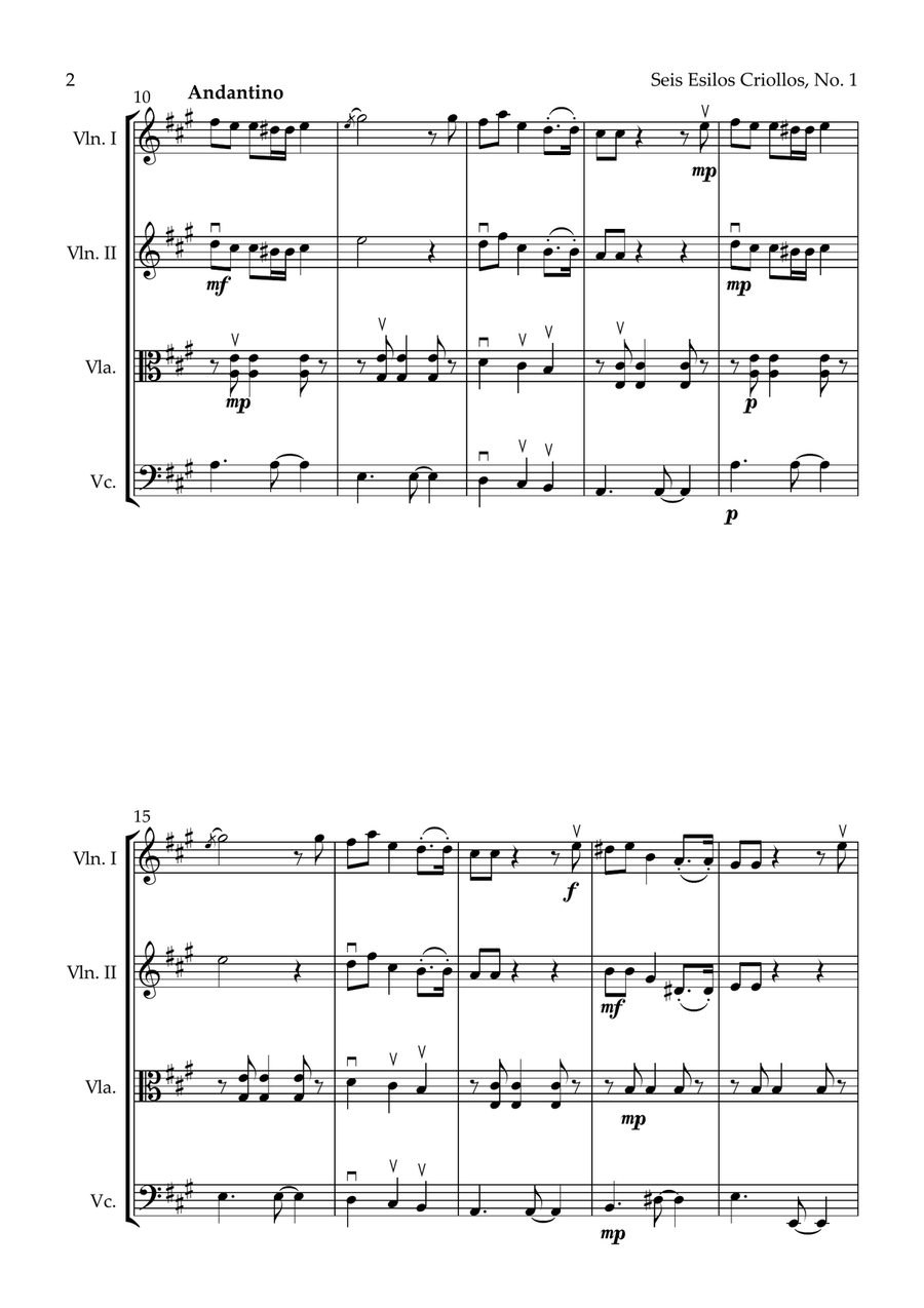 Seis Estilos Criollos for String Quartet (complete) String Quartet scores gallery preview page 2